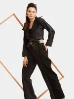 Black Notch Reworked Cropped Denim Jacket - Image 4