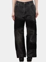 Denim Pants – Black Patch Panels with Contrast Stitch - Image 2