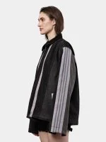 Two-Tone Black Denim Jacket with Grey Stripe Panels - Image 10