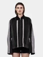 Two-Tone Black Denim Jacket with Grey Stripe Panels - Image 9