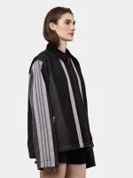 Two-Tone Black Denim Jacket with Grey Stripe Panels - Image 8
