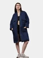 Denim Long Coat – Multi-Pocket Denim Coat - Image 11
