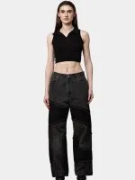 Denim Pants – Black Patch Panels with Contrast Stitch - Image 11