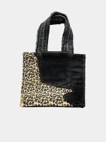 Black & Cheetah Print Upcycled Fabric Tote Bag - Image 2