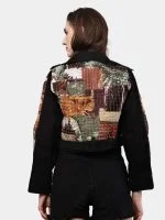 Satin Handkerchief Patchwork Denim Jacket - Image 2