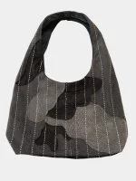 Monochrome Patchwork Running-Stitch Tote Bag - Image 2