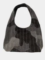 Monochrome Patchwork Running-Stitch Tote Bag - Image 3