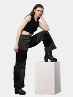 Denim Pants – Black Patch Panels with Contrast Stitch - Image 6
