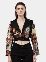 Satin Handkerchief Patchwork Denim Jacket - Image 11