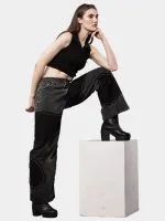 Denim Pants – Black Patch Panels with Contrast Stitch - Image 5