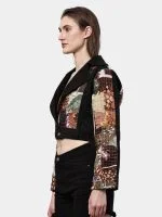 Satin Handkerchief Patchwork Denim Jacket - Image 10