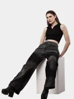Denim Pants – Black Patch Panels with Contrast Stitch - Image 4