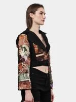 Satin Handkerchief Patchwork Denim Jacket - Image 9