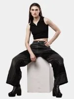 Denim Pants – Black Patch Panels with Contrast Stitch - Image 3