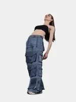 Reworked Denim Multi-Pocket Cargo Pants - Image 8