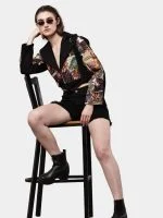 Satin Handkerchief Patchwork Denim Jacket - Image 8