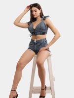 Denim Co-ord Set – Tie-Up Top & High-Waist Shorts - Image 4
