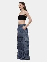 Reworked Denim Multi-Pocket Cargo Pants - Image 7