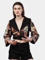 Satin Handkerchief Patchwork Denim Jacket - Image 7