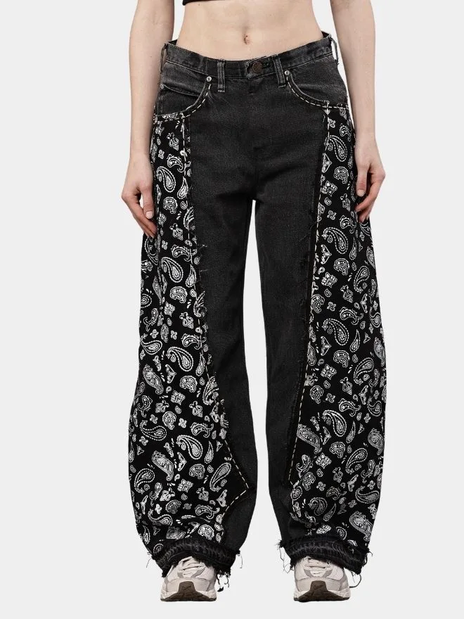 60 Black Paisley Baggy Pants – Hand-Stitched - Image 1