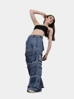 Reworked Denim Multi-Pocket Cargo Pants - Image 6