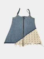 Denim & White Net Rework Dress with Front Zipper - Image 15