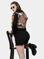 Satin Handkerchief Patchwork Denim Jacket - Image 5