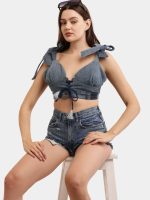 Denim Co-ord Set – Tie-Up Top & High-Waist Shorts - Image 9