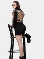 Satin Handkerchief Patchwork Denim Jacket - Image 3