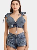 Denim Co-ord Set – Tie-Up Top & High-Waist Shorts - Image 3