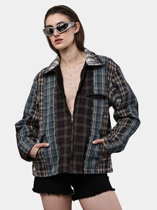 68 Reworked Patchwork Checker Shirt Jacket - Image 1