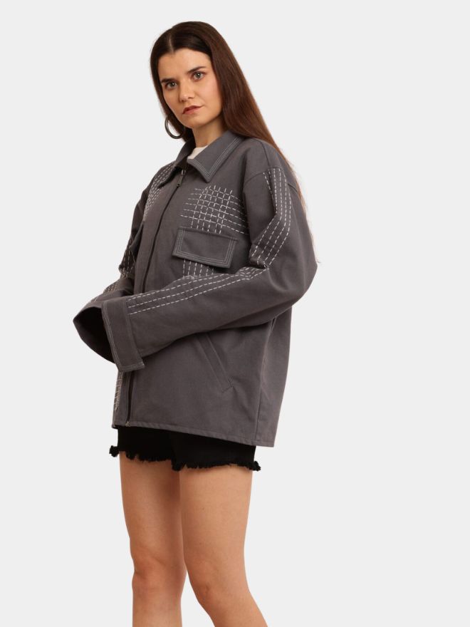 7 Grey Sashiko Sherpa-Lined Jacket - Image 1