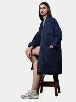 Denim Long Coat – Multi-Pocket Denim Coat