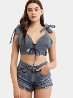 Denim Co-ord Set – Tie-Up Top & High-Waist Shorts - Image 7