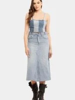 Denim Panel Midi Skirt - Image 12