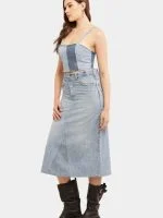 Denim Panel Midi Skirt - Image 5