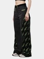 Black Baggy Pants with Neon Green Hand Stitch - Image 3