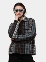 Reworked Patchwork Checker Shirt Jacket - Image 4