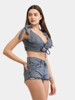 Denim Co-ord Set – Tie-Up Top & High-Waist Shorts