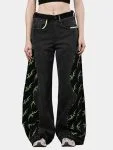 Black Baggy Pants with Neon Green Hand Stitch