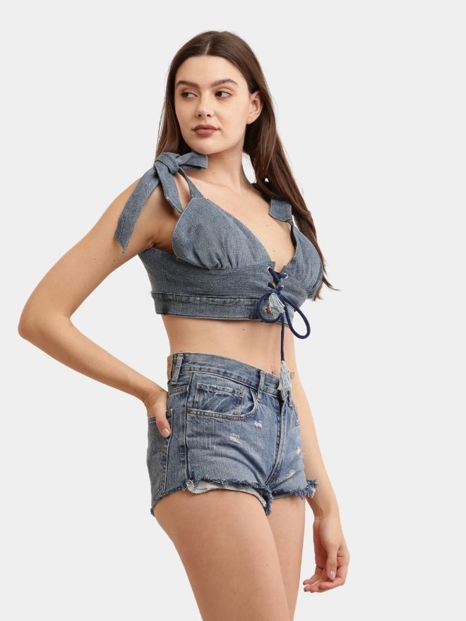 73 Denim Co-ord Set – Tie-Up Top & High-Waist Shorts - Image 1