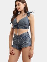 Denim Co-ord Set – Tie-Up Top & High-Waist Shorts - Image 5