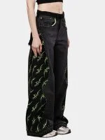 Black Baggy Pants with Neon Green Hand Stitch - Image 5