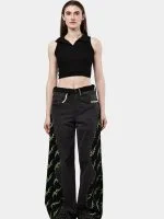 Black Baggy Pants with Neon Green Hand Stitch - Image 6