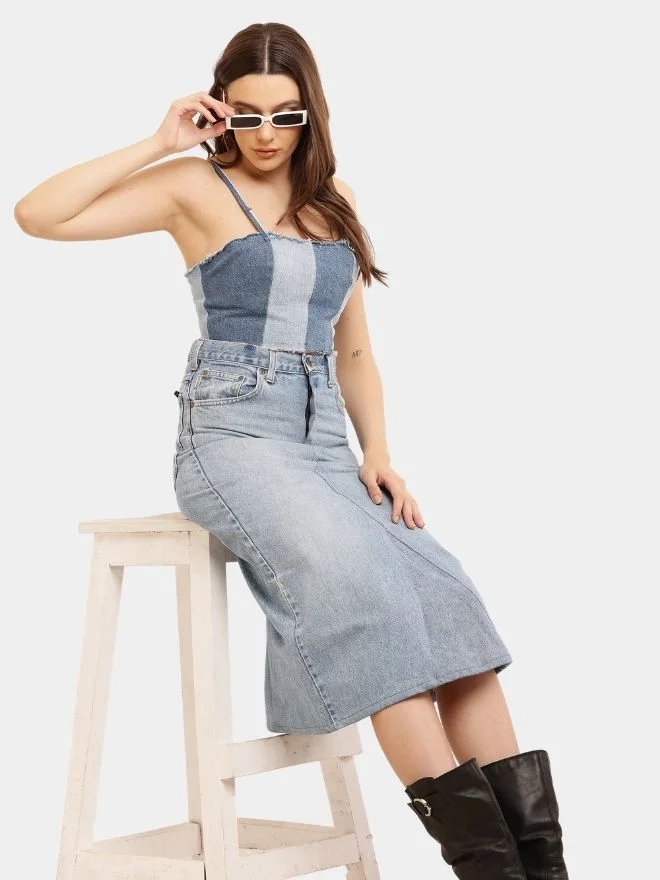 75 Denim Panel Midi Skirt - Image 1