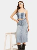 Denim Panel Midi Skirt - Image 6