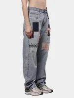 Denim Pants with Sashiko Threadwork & Patch Embroidery - Image 6