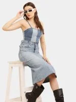 Denim Panel Midi Skirt - Image 9