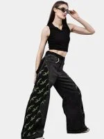 Black Baggy Pants with Neon Green Hand Stitch - Image 11