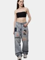 Denim Pants with Sashiko Threadwork & Patch Embroidery - Image 4